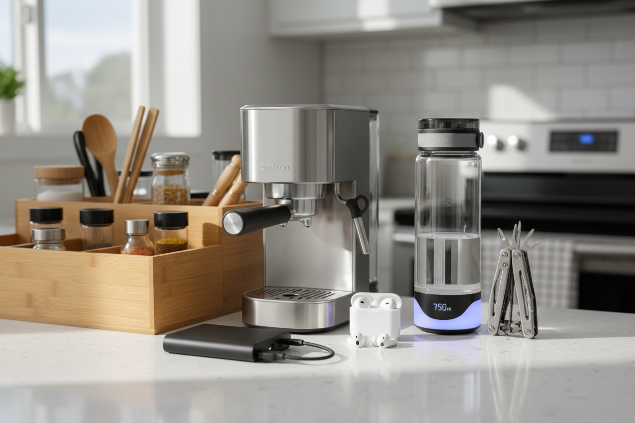 Imagen realista de productos varios que simplifican la vida diaria